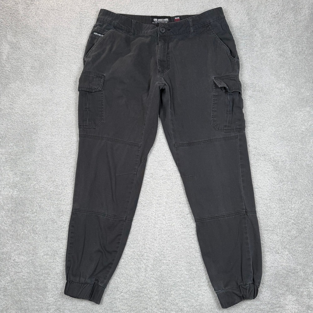 Ecko Unltd Mens Black Cargo Jogger Pants Size 32 Cotton Stretch‎ Streetwear